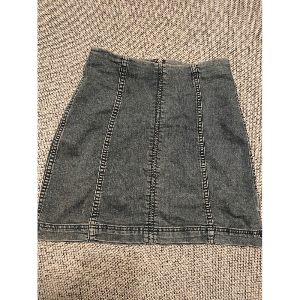 Free People Modern Femme Denim Mini Skirt Gray High Waisted Seamed Size 0 - Picture 1 of 3